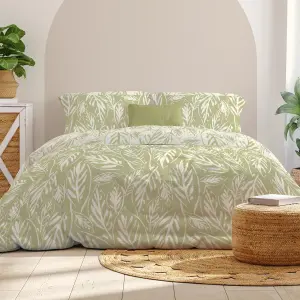 Copenhagen Home Laura Duvet Cover Set Scandi Leaf Design Green (Double)