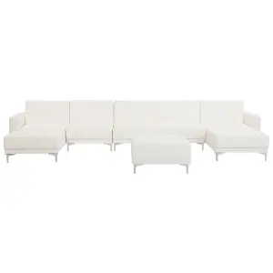 Large Sofa with Ottoman ABERDEEN White Faux Leather Symmetrical