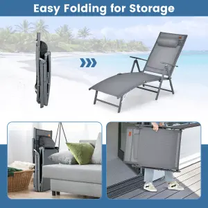 Costway Folding Chaise Lounge Chair Outdoor Portable Adjustable Reclining Chair