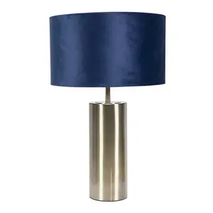 ValueLights Lexy Antique Brass Touch Table Lamp with Navy Blue Velvet Shade