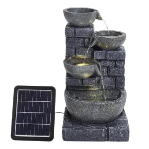 Grey Rustic Resin Rock Water Fountain with LED Lights and Solar Panel 45 cm