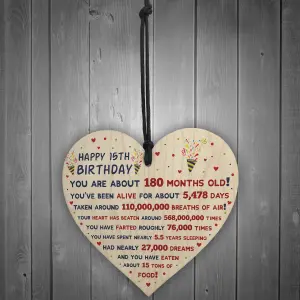 Red Ocean 15th Birthday Gift For Daughter Son 15th Birthday Facts Wooden Heart Keepsake Gift