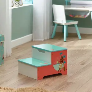 Disney Moana Two Step Stool for Kids, Wooden Double Step Stool for Toddlers - Durable and Sturdy Design and Easy Assembly