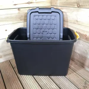 2 x 60L Heavy Duty Storage Tubs Sturdy, Lockable, Stackable and Nestable Design Storage Chests with Clips in Black