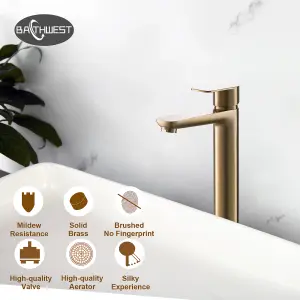 High Rise Basin Mixer Taps, BATHWEST Tall Bathroom Sink Taps Modern Monobloc Single Handle Brass