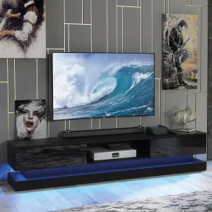 Bloom TV Unit 180cm Black with High Gloss Doors and LED Lighting - Creative Furniture