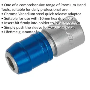 High-Quality 10mm Quick Release Bit Adaptor for 1/2 Inch Drive - Durable Chrome Vanadium Steel