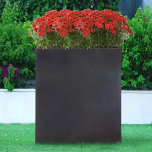 Set of 2 IDEALIST 72cm Tall Trough Garden Planters, Dark Grey Reinforced Stone Outdoor Large Plant Pots H72 L60 W22 cm, 98L