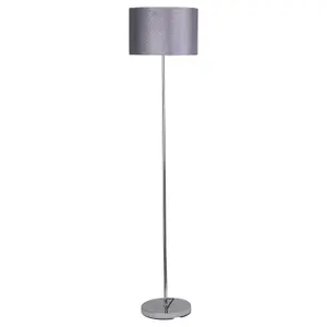 First Choice Lighting Set of 2 Chrome Stick Floor Lamps with Grey Glitter Shades