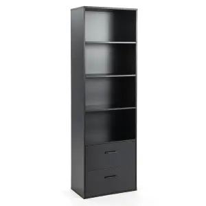 Costway 188 cm 6-Tier Tall Bookshelf Freestanding w/4 Open Shelves & 2 Drawers Living Room Home Office