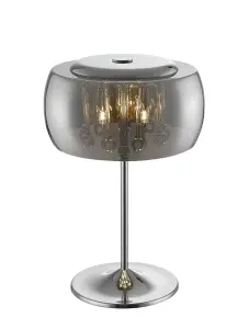 Luminosa Spring 3 Light Table Lamp Chrome, Copper, Crystal with Smoked Glass Shade, G9