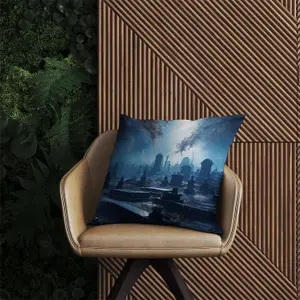 A Breathtaking Scene Of A Moonlit Graveyard Outdoor Cushion 45cm x 45cm