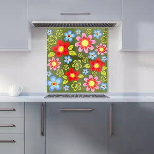 Red And Blue Flowers Premium Glass Kitchen Splashback W700mm x H750mm