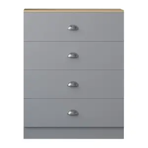 FWStyle 4 Drawer Chest Of Drawers Matt Grey Oak Top Bedroom Furniture