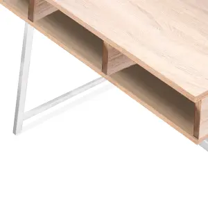 Nautilus Designs Oak Computer Desk with White Frame & Upper Storage Shelf