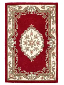 Traditional Wool Rug, 25mm Thick Floral Handmade Rug, Easy to Clean Rug for Living Room, & Dining Room-60cm X 120cm