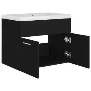 Berkfield Sink Cabinet with Built-in Basin Black Engineered Wood