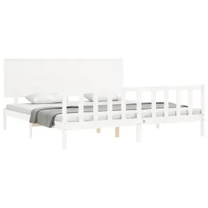 Berkfield Bed Frame with Headboard White Super King Size Solid Wood