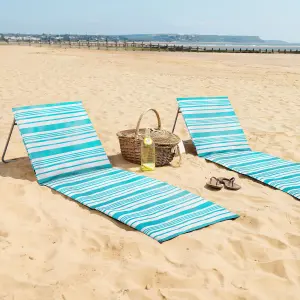 Beach Mat With Adjustable Backrest Folding Sun Lounger Chair With Carry Handle - Blue