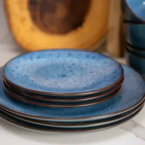 Set of Four Drammen 20cm Blue Reactive Glaze Ceramic Side Plates