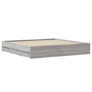 Berkfield Bed Frame with Drawers without Mattress Grey Sonoma 180x200 cm Super King