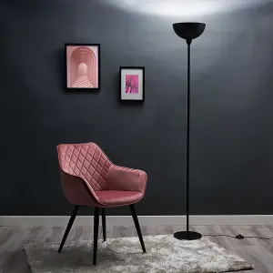 ValueLights Forseti Modern Matt Black Uplighter Floor Lamp with Bowl Shaped Shade