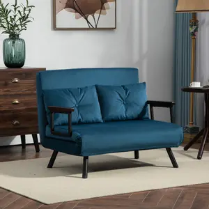 HOMCOM Click Clack 2 Seater Sofa Bed Settee for Living Room, Guest Room, Blue