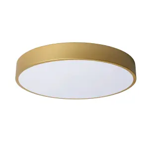 Lucide Unar Modern Flush Ceiling Light 39.5cm- LED Dim. - 1x24W 2700K - 3 StepDim - Matt Gold, Brass