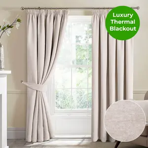 Home Curtains Camden Luxury Crushed Chenille Lined Blackout 45w x 72d" (114x183cm) Natural Pencil Pleat Curtains (PAIR)