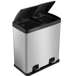 Costway 60L Double Recycle Pedal Bin Stainless Steel Dual Step Trash Can Garbage Bin