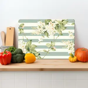 Textured Glass Chopping Board Green Floral Stripe - Large