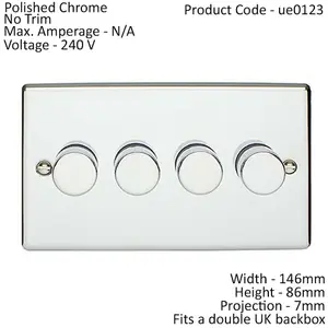 4 Gang 400W 2 Way Rotary Dimmer Switch CHROME Light Dimming Wall Plate