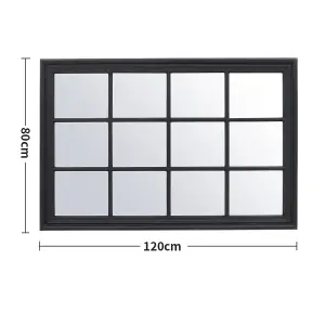 12 Pane Black Large Rectangular Black Wall Framed Mirror W 1200mm x H 800mm