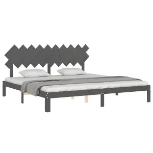 Berkfield Bed Frame with Headboard Grey 200x200 cm Solid Wood