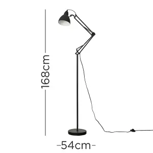 ValueLights Noya Modern Black Metal Adjustable Reading Task/Study Desk/Craft Spotlight Floor Lamp with 6w LED GLS Bulb