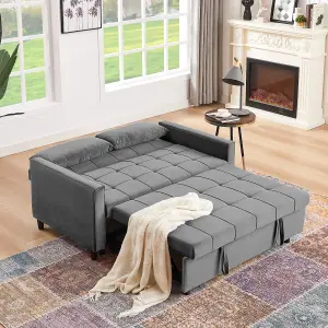 Sofa Bed Double, Convertible 3 in 1 Pull Out Velvet Sofa Bed, 2 Seater Guest Bed Settee, Max Load 300LBS - Gray