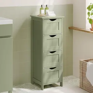 VASAGLE Bathroom Floor Storage Cabinet, Bathroom Storage Unit with 4 Drawers, Bathroom Cabinet Freestanding, Laurel Green