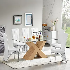 Zanti Clear Glass Dining Table With 6 Ravenna White Chairs