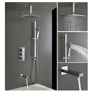 Bathroom Concealed Thermostatic Shower Mixer Abs Head Bath Filler & Handset Rail