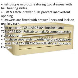 Retro Cream 2 Drawer Lockable Tool Chest - 710 x 460 x 270mm Storage Unit