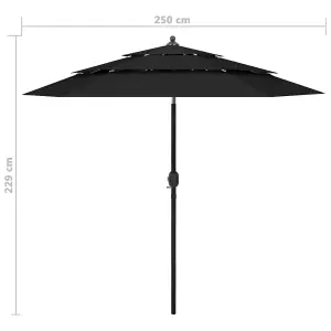 Berkfield 3-Tier Parasol with Aluminium Pole Black 2.5 m