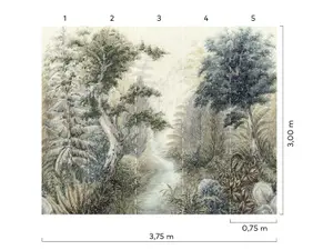 Grandeco Boutique Perfect Harmony Eco PVC Free Forest Tree Walk 5 lane Mural 3.75 x 3m Green