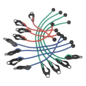 Sealey Assorted Tarpaulin Cord Set With Adjustable Composite Hooks 12 Pcs TARP12