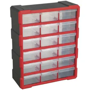 Durable 18 Drawer Parts Cabinet in Red - Wall Mounted or Freestanding Storage Solution