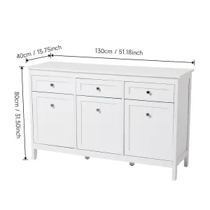 130 x 40 x 80cm Classic White Large Storage Cabinet with Drawers Doors