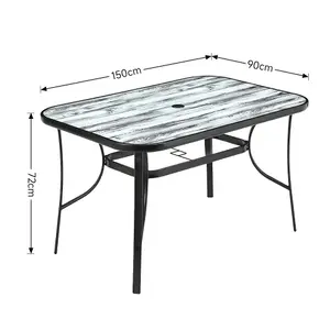 150 x 90cm Rectangular Outdoor Garden Coffee Table with Wood Texture and 5.1cm Dia Parasol Hole