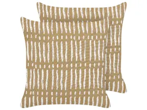 Set of 2 Cushions SALIX Cotton 45 x 45 cm Striped Block-Printing Sand Beige