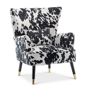 Cow Print Fabric Victoria Accent Chair with Footstool