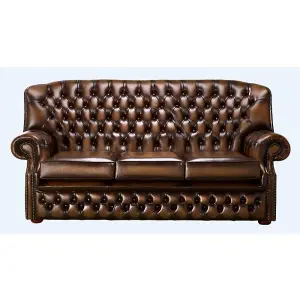 Chesterfield 3 Seater Antique Autumn Tan Leather Sofa Bespoke In Monks Style