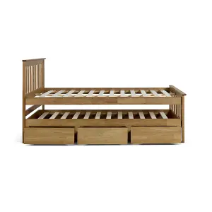 Malvern Oak Finish 3 Drawer Double Wooden Storage Bed With Trundle Underbed